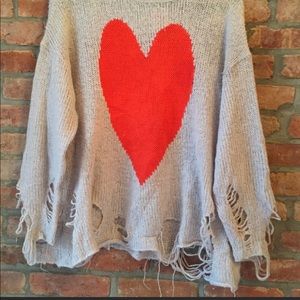 Wilfox distressed heart sweater sz S